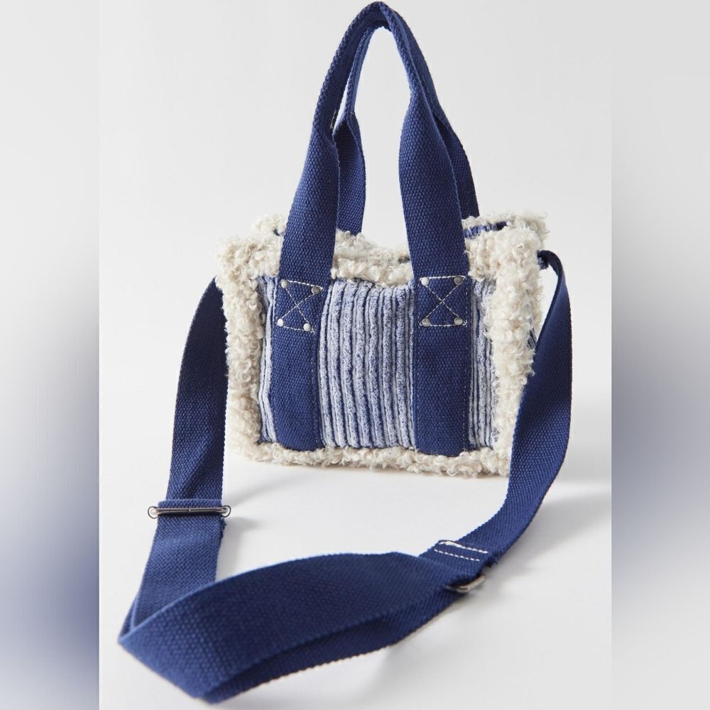Cute Blue Mini corduroy Sherpa  trimmed tote bag urban Outfitters